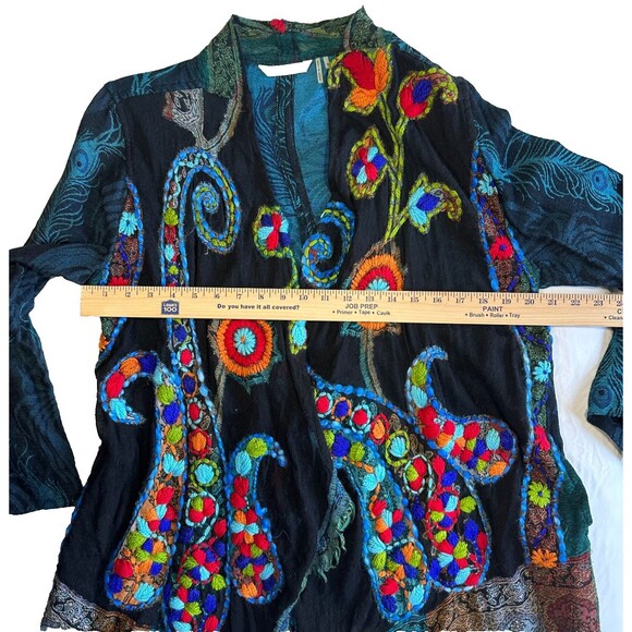 Soft Surroundings Embroidered Peacock Feather Kimono Cardigan Jacket Women's S - Picture 12 of 15